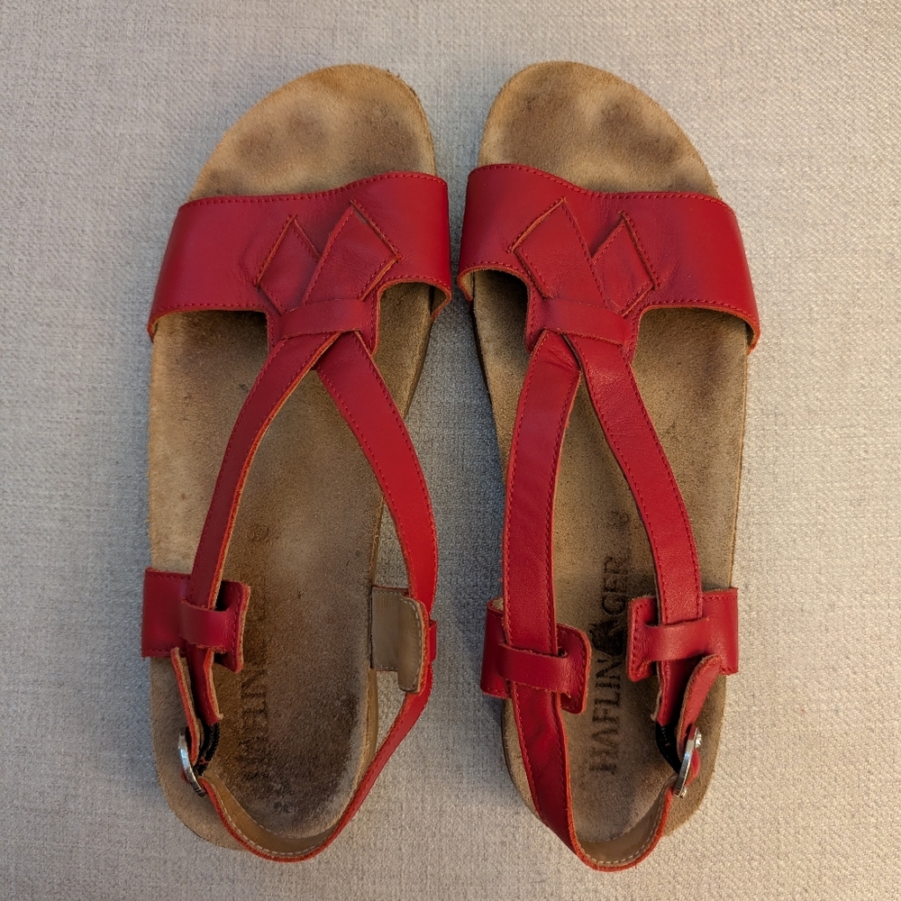 Haflinger‎ Red Leather Cork Sandals Women's S 39